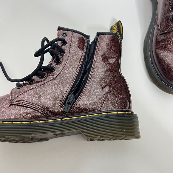 Dr. Martens Junior Girls US 3 EU 34 Brown 1460 Coated Glitter Lace Up Boots - Picture 8 of 9